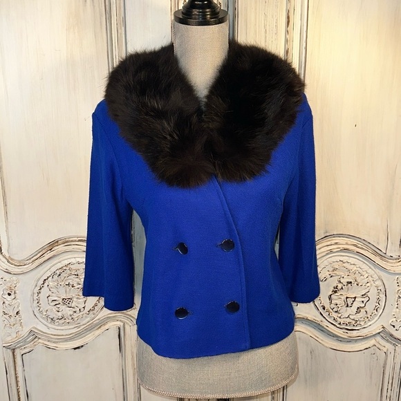 VINTAGE Double Breasted Fur Collar Lightweight Top Retro Chic 40’s Look - Picture 1 of 11